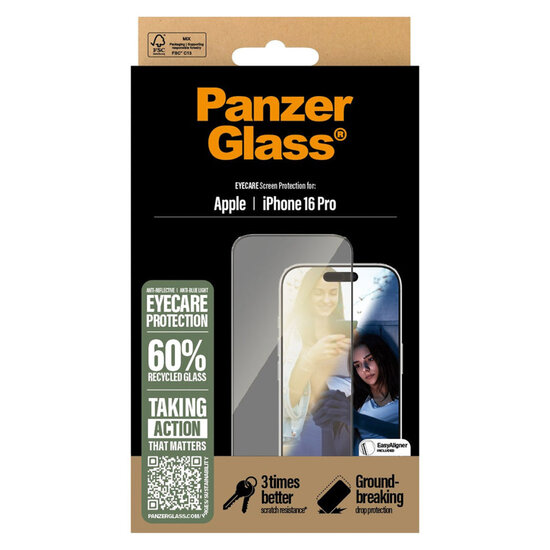 PanzerGlass - EyeScreenprotector Ultra Wide Fit met applicator voor Apple iPhone 16 Pro - Transparent