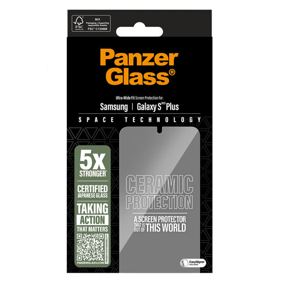 PanzerGlass - Ceramic Screenprotector met applicator voor Samsung Galaxy S25 Plus - Transparent