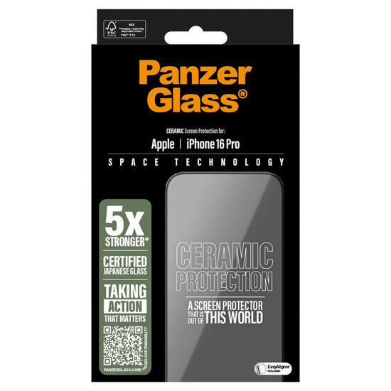 PanzerGlass - Ceramic Screenprotector met applicator voor Apple iPhone 16 Pro - Transparent
