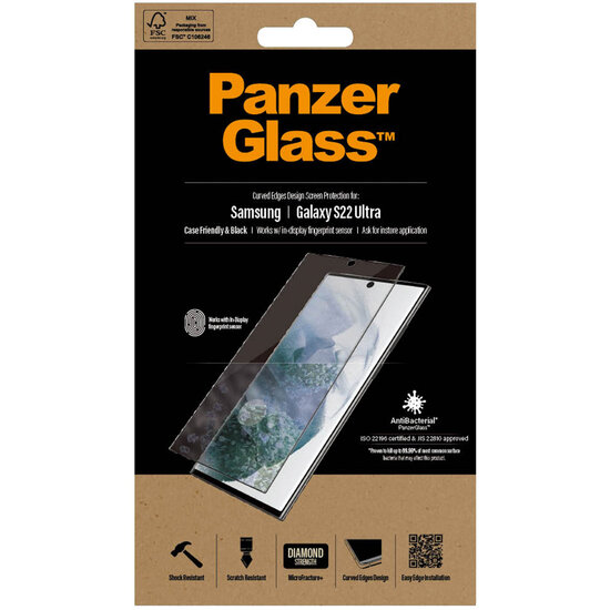 PanzerGlass - Anti-Bacterial Case Friendly Screenprotector voor Samsung Galaxy S22 Ultra - Black