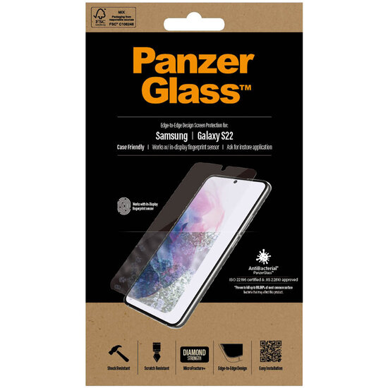 PanzerGlass - Anti-Bacterial Case Friendly Screenprotector voor Samsung Galaxy S22 - Black