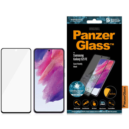 PanzerGlass - Anti-Bacterial Case Friendly Screenprotector voor Samsung Galaxy S21 FE - Zwart - Black