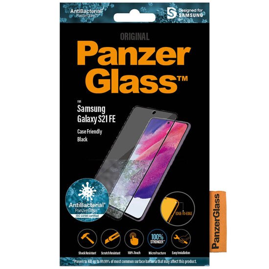PanzerGlass - Anti-Bacterial Case Friendly Screenprotector voor Samsung Galaxy S21 FE - Zwart - Black