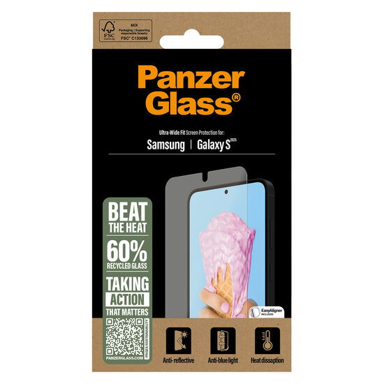 PanzerGlass - All-in-One Ultra-Wide Fit Anti-Bacterial Screenprotector voor Samsung Galaxy S25 - Transparent