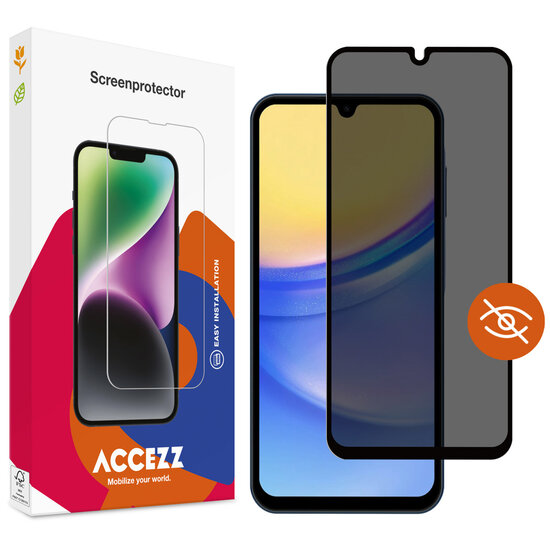 Accezz - Tempered Glass Privacy Screenprotector voor Samsung Galaxy A15 (5G/4G) - Transparent