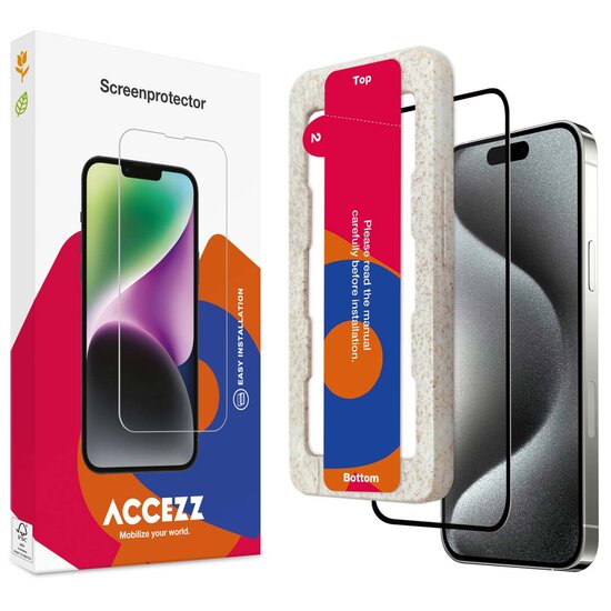 Accezz - Tempered Glass Full Cover Screenprotector met applicator voor Apple iPhone 15 - Transparent