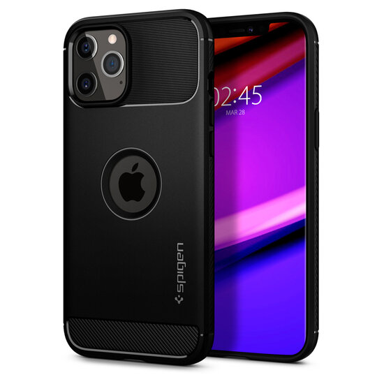 Spigen - Rugged Armor Backcover voor Apple iPhone 12 (Pro) - Black