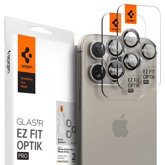 Spigen - GLAStR EZ Fit Optik Pro Camera Protector 2 Pack voor Apple iPhone 15 Pro / 15 Pro Max - Natural Titanium