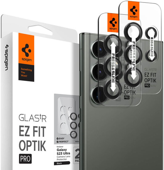 Spigen - GLAStR Camera Protector Glas 2 Pack voor Samsung Galaxy S23 Ultra - Black