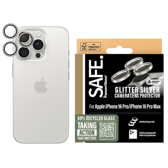 SAFE by PanzerGlass - Camera Lens Protector voor Apple iPhone 16 Pro / 16 Pro Max - Glitter Silver