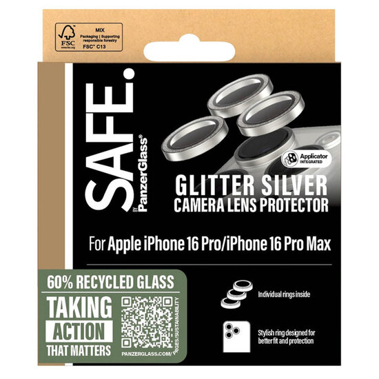 SAFE by PanzerGlass - Camera Lens Protector voor Apple iPhone 16 Pro / 16 Pro Max - Glitter Silver