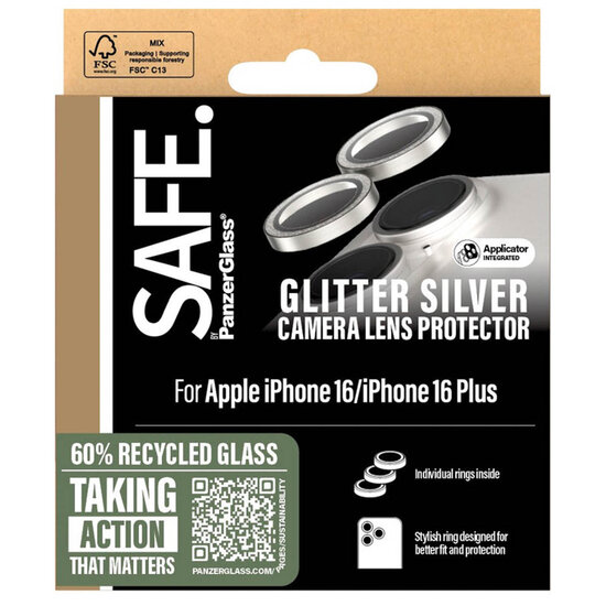 SAFE by PanzerGlass - Camera Lens Protector voor Apple iPhone 16 / 16 Plus - Glitter Silver