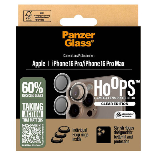 PanzerGlass - Camera Protector Hoops Optic Rings voor Apple iPhone 16 Pro / 16 Pro Max - Transparent