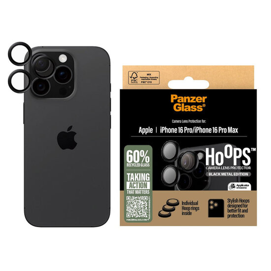 PanzerGlass - Camera Protector Hoops Optic Rings voor Apple iPhone 16 Pro / 16 Pro Max - Black