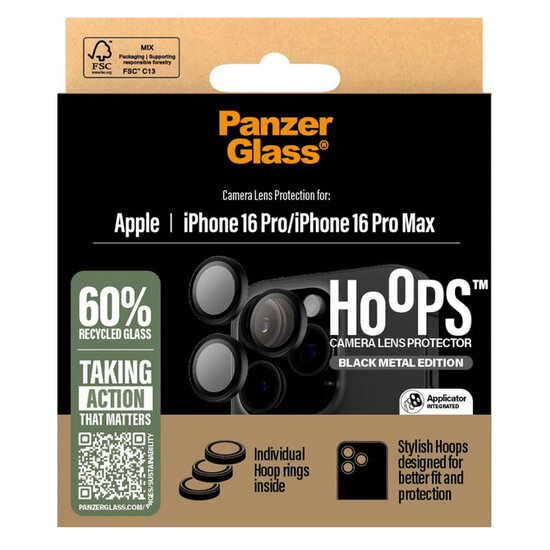 PanzerGlass - Camera Protector Hoops Optic Rings voor Apple iPhone 16 Pro / 16 Pro Max - Black