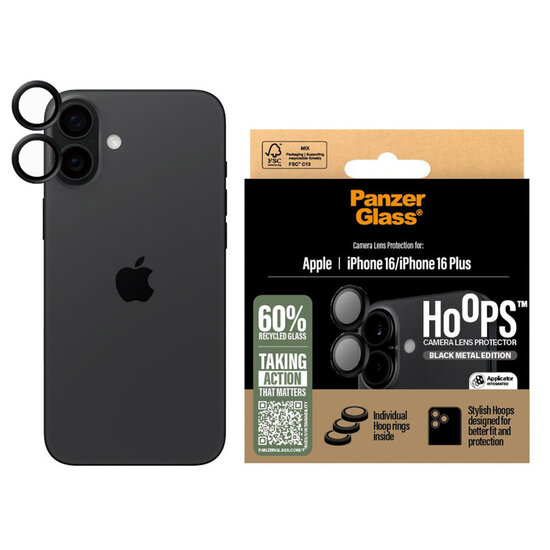 PanzerGlass - Camera Protector Hoops Optic Rings voor Apple iPhone 16 / 16 Plus - Black