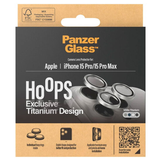PanzerGlass - Camera Protector Hoops Optic Rings voor Apple iPhone 15 Pro / 15 Pro Max -White Titanium