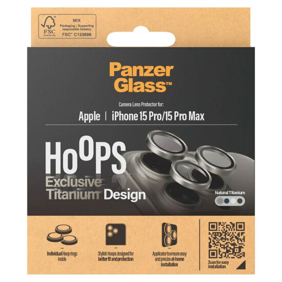 PanzerGlass - Camera Protector Hoops Optic Rings voor Apple iPhone 15 Pro / 15 Pro Max - Natural Titanium