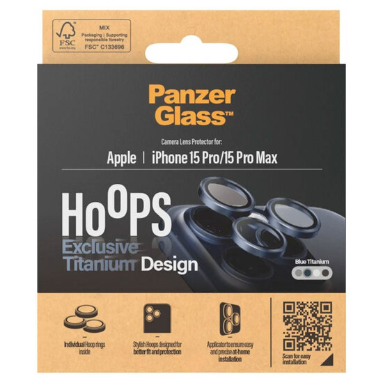 PanzerGlass - Camera Protector Hoops Optic Rings voor Apple iPhone 15 Pro / 15 Pro Max - Blue Titanium
