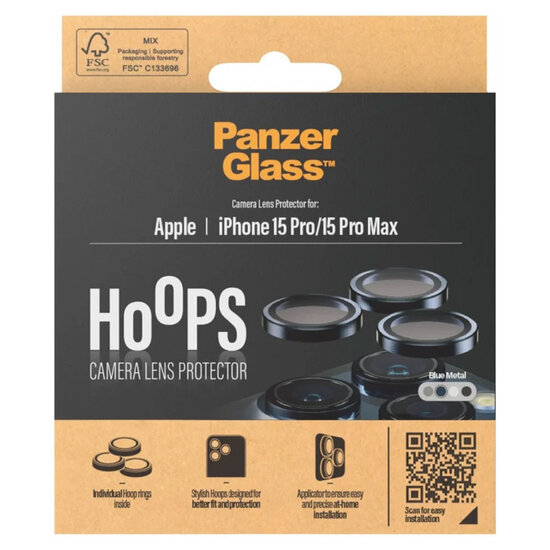 PanzerGlass - Camera Protector Hoops Optic Rings voor Apple iPhone 15 Pro / 15 Pro Max - Blue Metal