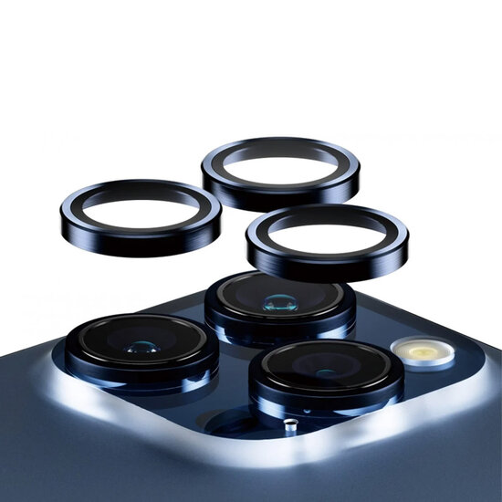 PanzerGlass - Camera Protector Hoops Optic Rings voor Apple iPhone 15 Pro / 15 Pro Max - Blue Metal