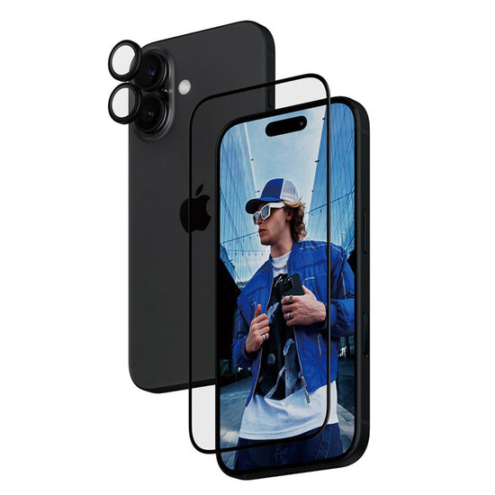PanzerGlass - 2 in 1 pack - Ultra-Wide Fit Anti-Bacterial Screenprotector incl. applicator + Camera Protector voor Apple iPhone 16 - Transparent