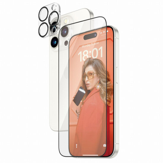 PanzerGlass - 2 in 1 pack - Ultra-Wide Fit Anti-Bacterial Screenprotector incl. applicator + Camera Protector voor Apple iPhone 15 Pro - Transparent
