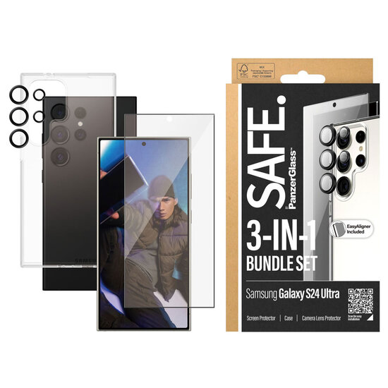 SAFE by PanzerGlass - Safe 3-in-1 pack - Hoesje + screenprotector + camera protector voor Samsung Galaxy S24 Ultra - Transparent