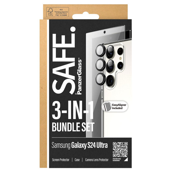 SAFE by PanzerGlass - Safe 3-in-1 pack - Hoesje + screenprotector + camera protector voor Samsung Galaxy S24 Ultra - Transparent