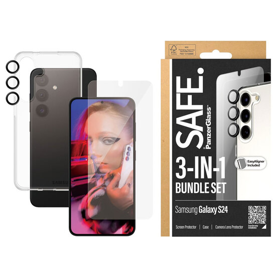 SAFE by PanzerGlass - Safe 3-in-1 pack - Hoesje + screenprotector + camera protector voor Samsung Galaxy S24 - Transparent