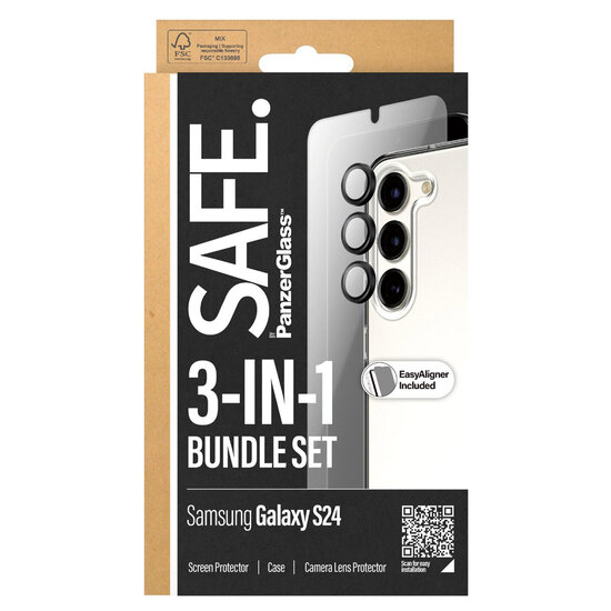 SAFE by PanzerGlass - Safe 3-in-1 pack - Hoesje + screenprotector + camera protector voor Samsung Galaxy S24 - Transparent