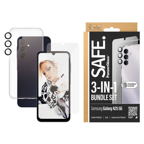 SAFE by PanzerGlass - Safe 3-in-1 pack - Hoesje + screenprotector + camera protector voor Samsung Galaxy A25 (5G) - Transparent