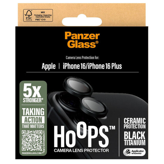 PanzerGlass - Hoops Ceramic Lens Protector voor Apple iPhone 16 / 16 Plus - Transparent