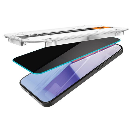 Spigen - EZ Fit GLAS.tR met installatietray - Privacy Glass - 1 pack voor Apple iPhone 15 Pro Max - Transparent