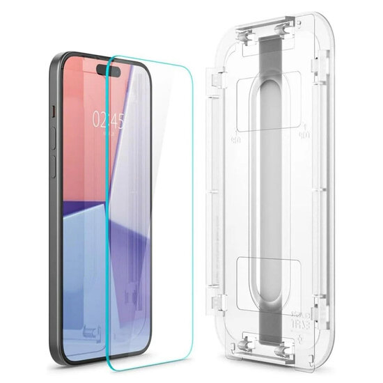 Spigen - EZ Fit Glas.tR met Applicator - 1 pack voor Apple iPhone 15 - Transparent