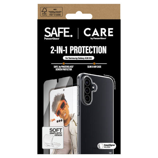 CARE by PanzerGlass - Fashion Backcover XR + Ultra-Wide Fit Screenprotector incl. applicator voor Samsung Galaxy A36 - Transparent