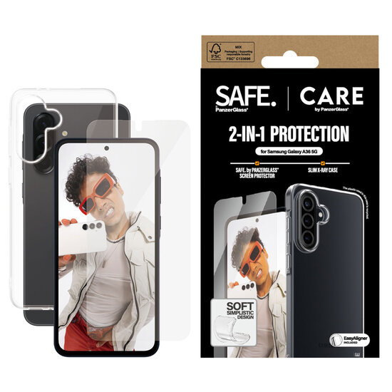 CARE by PanzerGlass - Fashion Backcover XR + Ultra-Wide Fit Screenprotector incl. applicator voor Samsung Galaxy A36 - Transparent