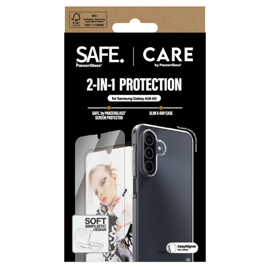CARE by PanzerGlass - Fashion Backcover XR + Ultra-Wide Fit Screenprotector incl. applicator voor Samsung Galaxy A26 - Transparent