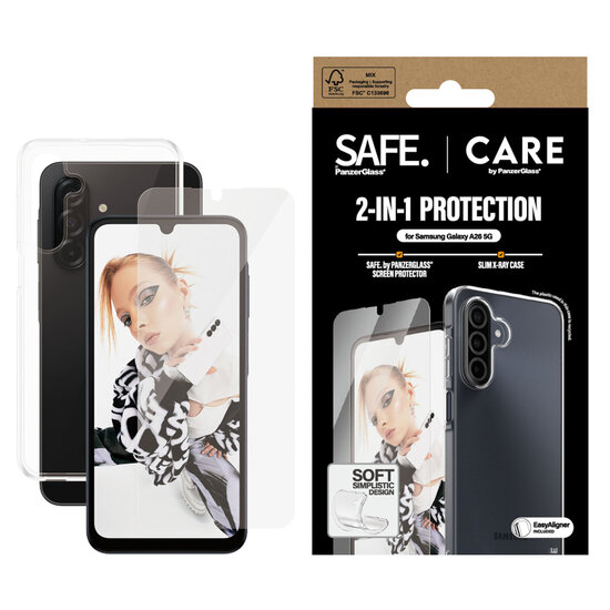 CARE by PanzerGlass - Fashion Backcover XR + Ultra-Wide Fit Screenprotector incl. applicator voor Samsung Galaxy A26 - Transparent