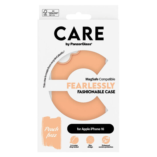 CARE by PanzerGlass - Fashion Backcover MagSafe voor Apple iPhone 16 - Peachy