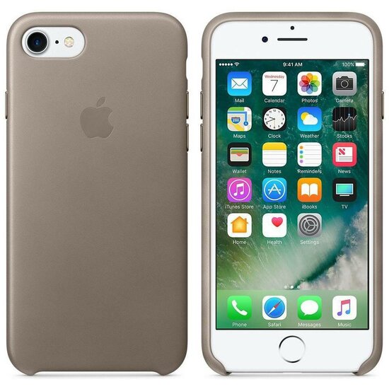 Apple - Leather Backcover voor Apple iPhone SE (2022 / 2020) / 8 / 7 - Taupe