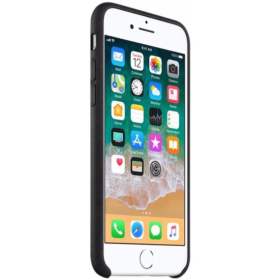 Apple - Leather Backcover voor Apple iPhone SE (2022 / 2020) / 8 / 7 - Black