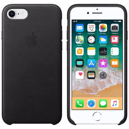 Apple - Leather Backcover voor Apple iPhone SE (2022 / 2020) / 8 / 7 - Black