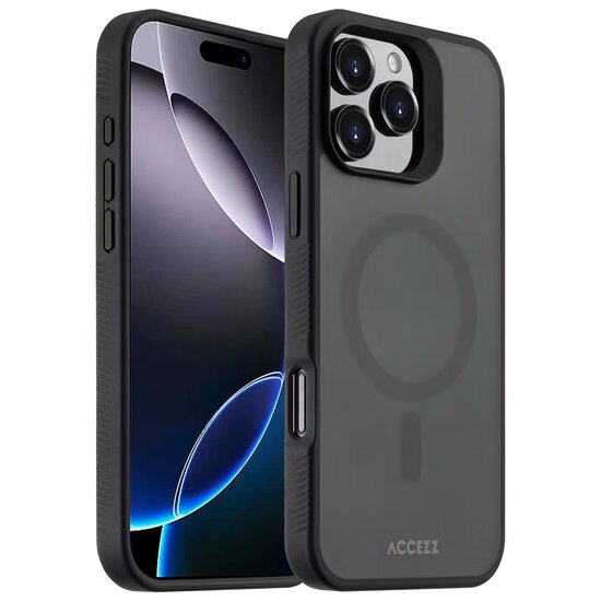 Accezz - Rugged Frosted MagSafe Backcover voor Apple iPhone 16 Pro Max - Black