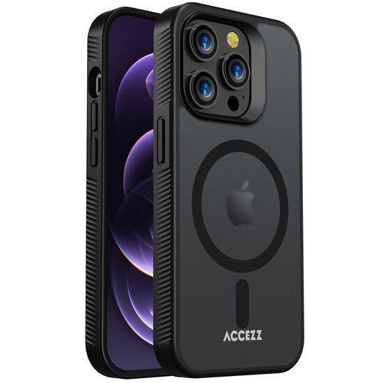 Accezz - Rugged Frosted MagSafe Backcover voor Apple iPhone 14 Pro - Black