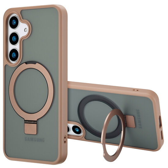 Accezz - Ring Stand Backcover met MagSafe voor Samsung Galaxy S25 Plus - Brown