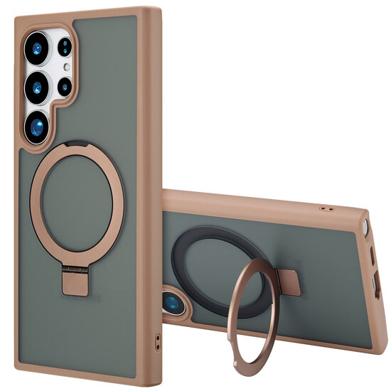 Accezz - Ring Stand Backcover met MagSafe voor Samsung Galaxy S24 Ultra - Brown