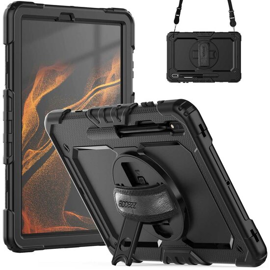 Accezz - Rugged Backcover met schouderstrap voor Samsung Galaxy Tab S8 Plus / S7 Plus / S7 FE 5G - Black