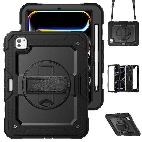 Accezz - Rugged Backcover met schouderstrap voor Apple iPad Pro 11 (2024) M4 - Black
