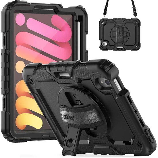 Accezz - Rugged Backcover met schouderstrap voor Apple iPad Mini 7 (2024) / iPad Mini 6 (2021) - Black